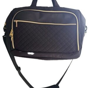 Chic Black Quilted Laptop Bag with Gold Accents NEW